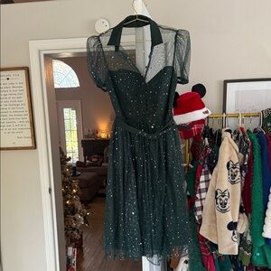 Unique Vintage Dark Green Sparkle Midi Dress